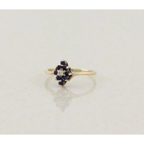 14k Yellow Gold Natural Blue Sapphire and Diamond Ring Size 5 3/4 - Picture 5 of 6